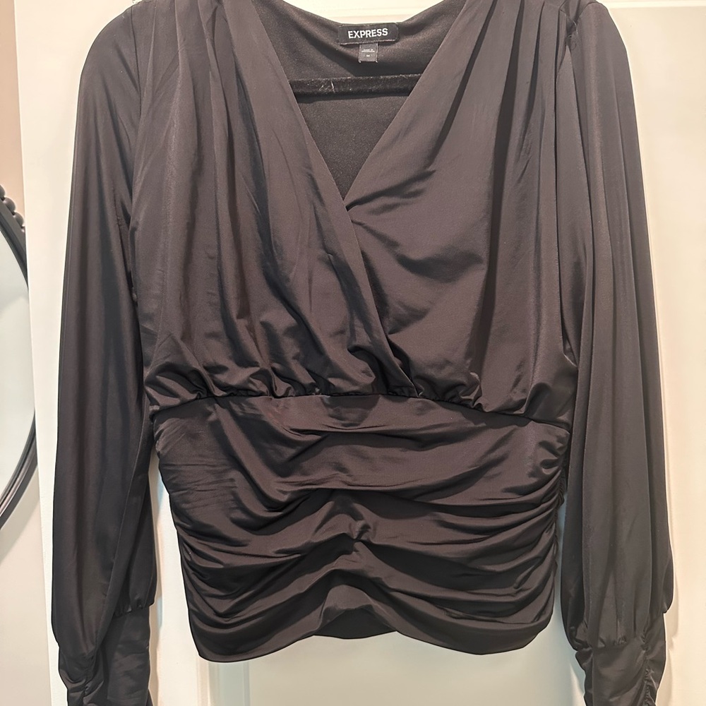 Express Women's Chic Black Ruched Blouse